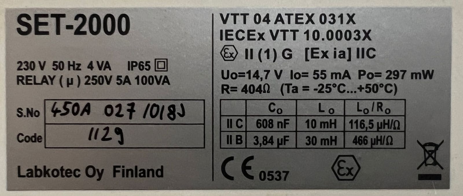 Labkotec Set-2000 Level Switch for Two Sensors Operating Instructions