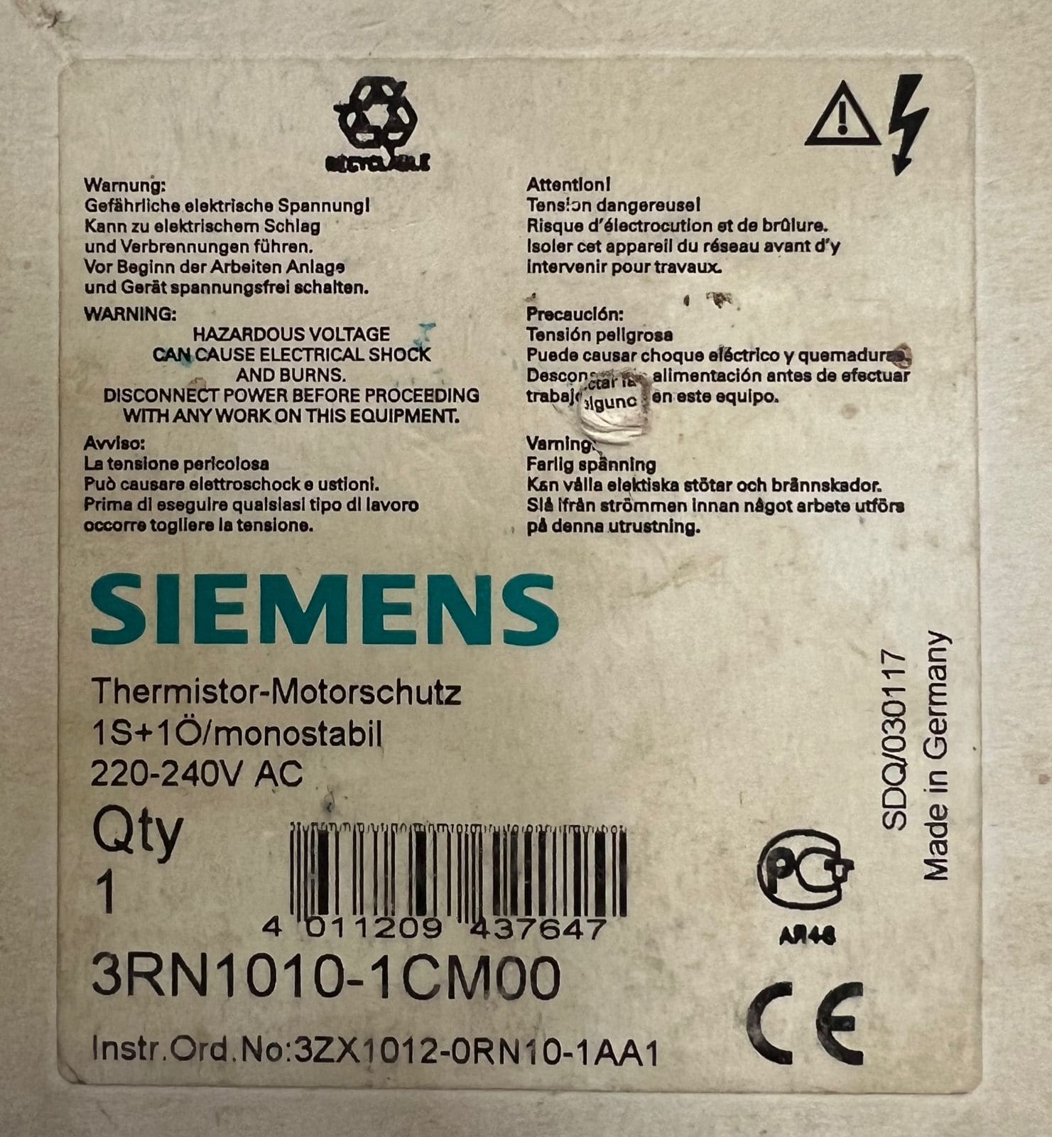 Siemens 3rn1010-1cm00 Motor Protection Relay thumbnail