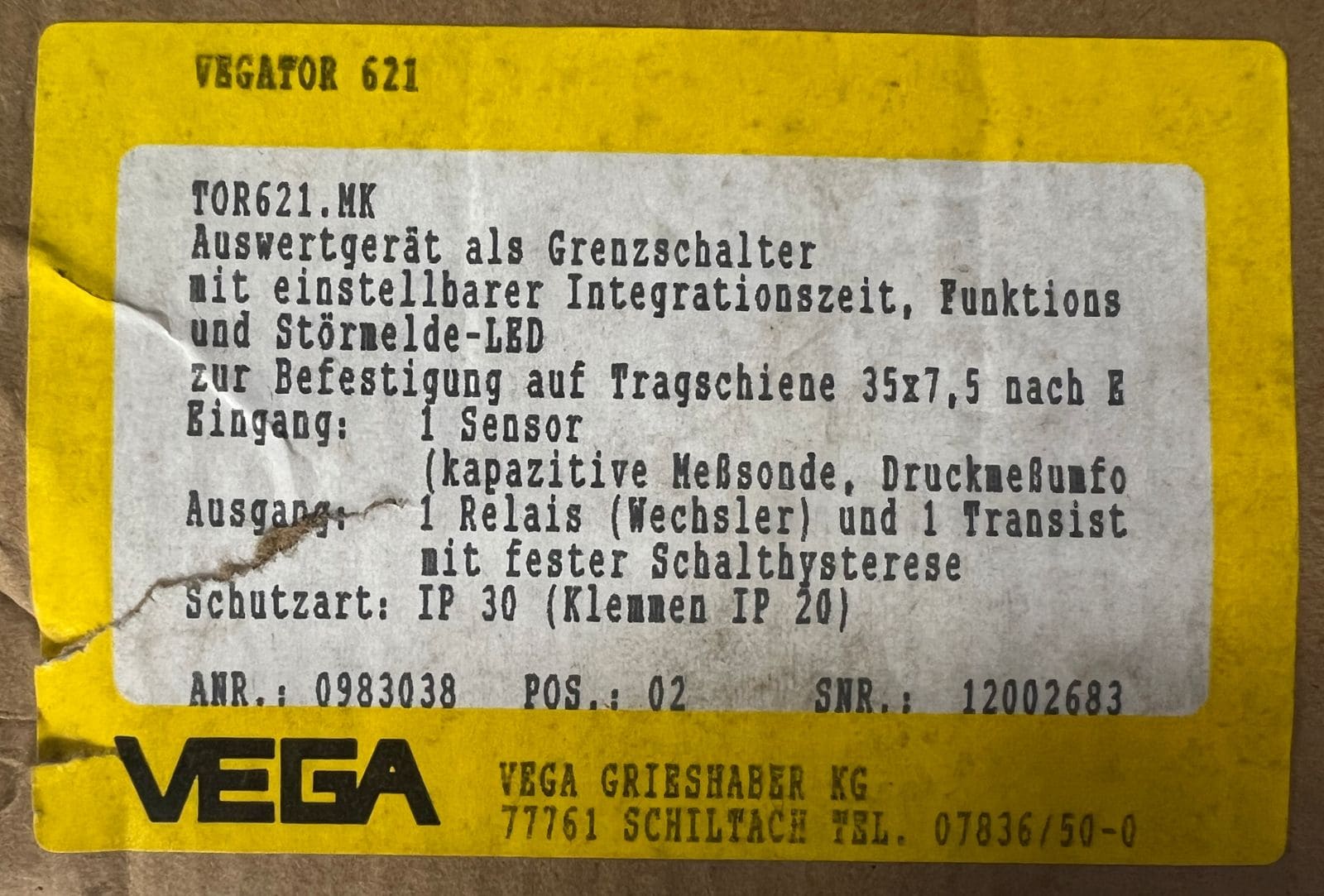 Vega Tor Vegator 621 Signal Condition Instrument Level Switch Ip30 thumbnail