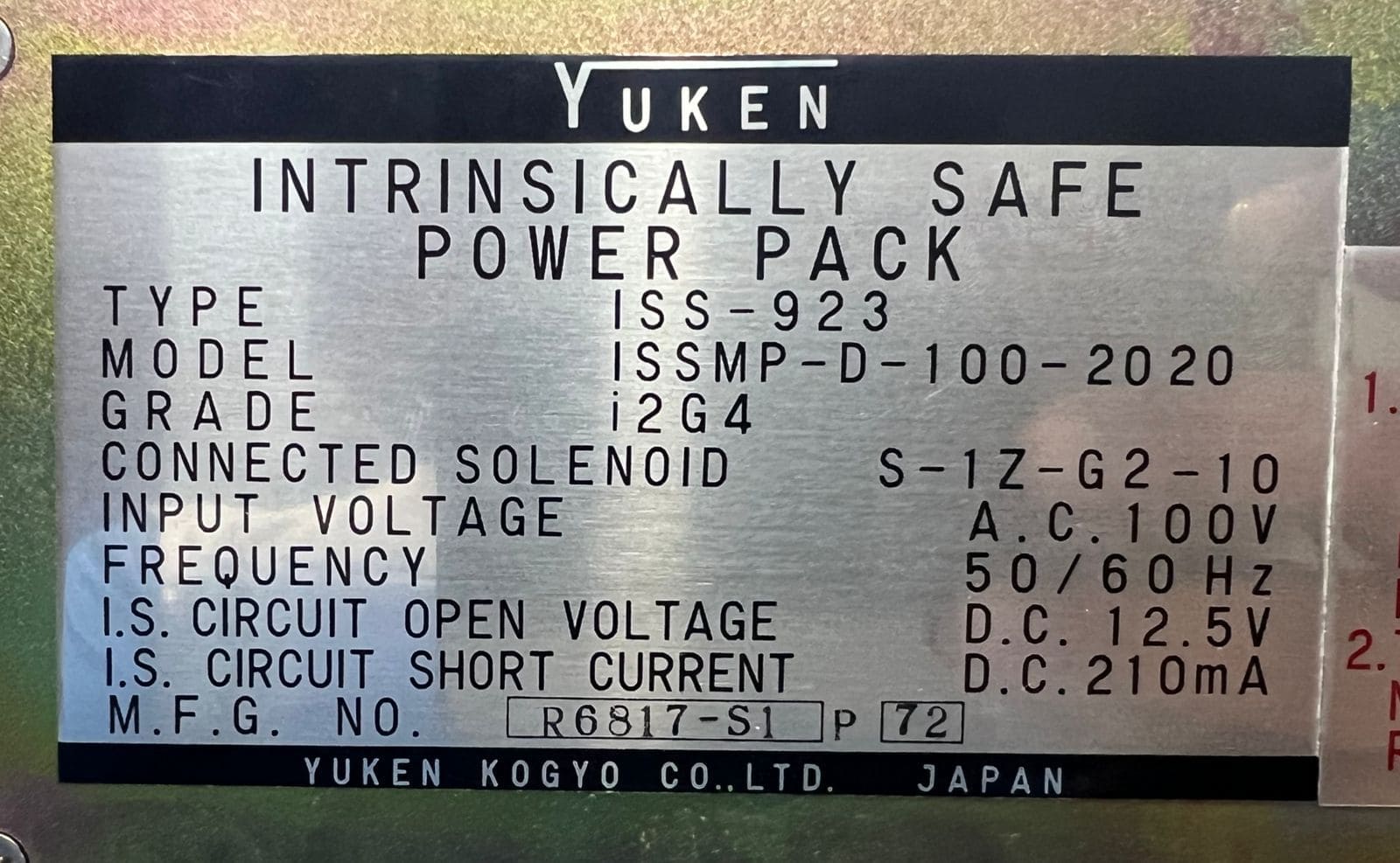 Yuken Iss-923 Intrinsically Safe Power Pack thumbnail