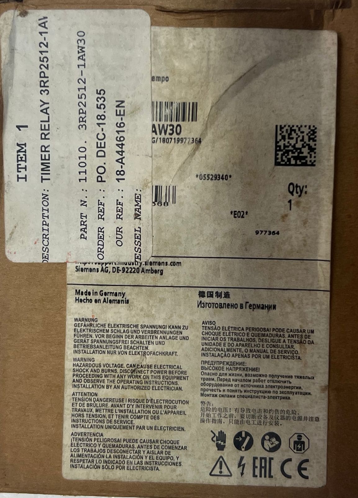 Siemens 3rp2512-1aw30 Time Relay thumbnail