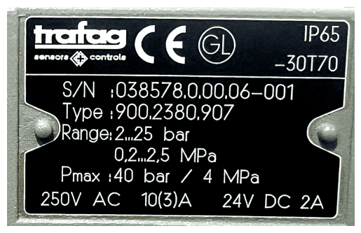 Trafag 900.2380.907 Pressure Switch 40bar thumbnail