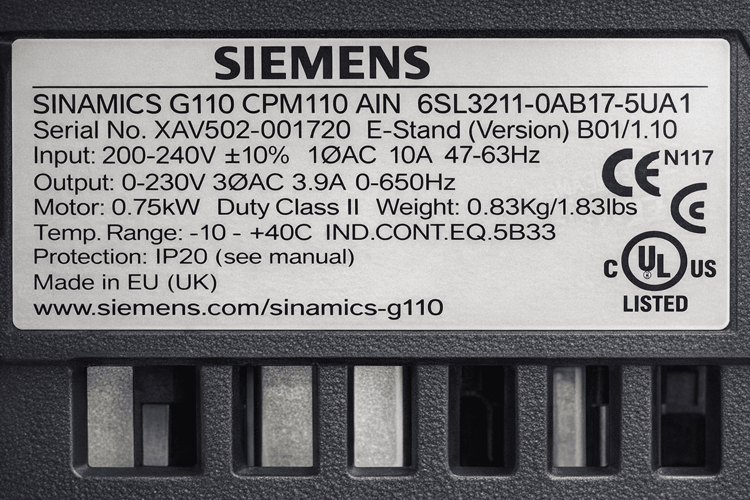 Siemens Sinamics G110 6sl3211-0ab17-5ua1 Frequency Inverter thumbnail
