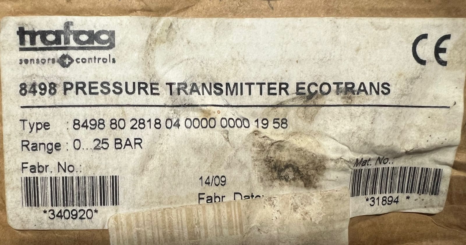 Trafag 8498.80.2818 Pressure Transmitter thumbnail