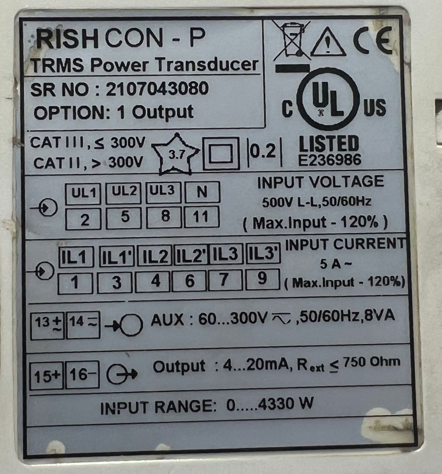 Rish Con-p Trms Power Transducer 2107043080 thumbnail