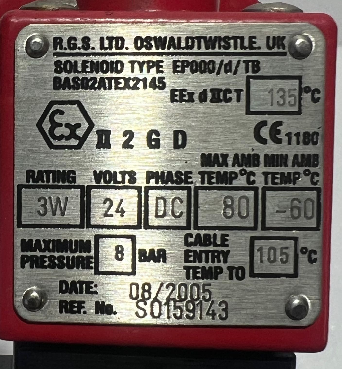 RSG ELECTRO S0159143 SOLENOID VALVE BAS02ATEX2145 thumbnail