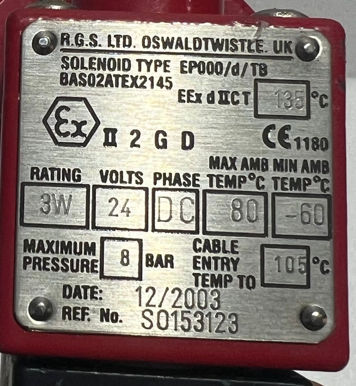RSG ELECTRO S0153123 SOLENOID VALVE E25180DM0JA012 thumbnail