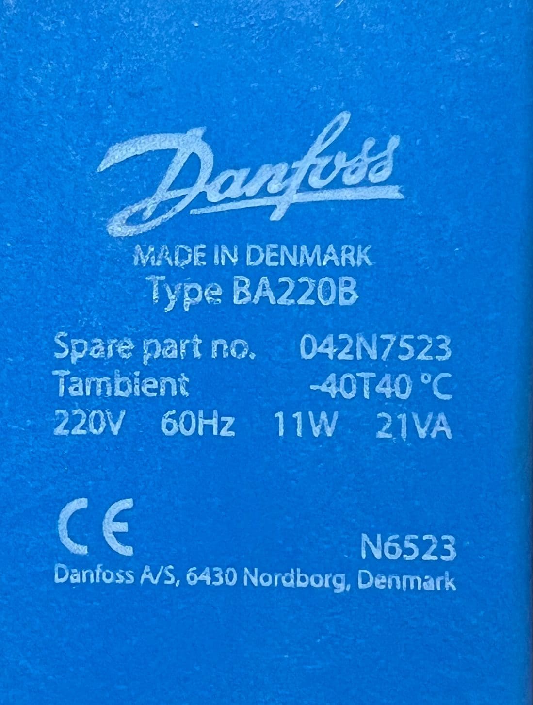 DANFOSS BA220B SOLENOID COIL 042N7523 thumbnail