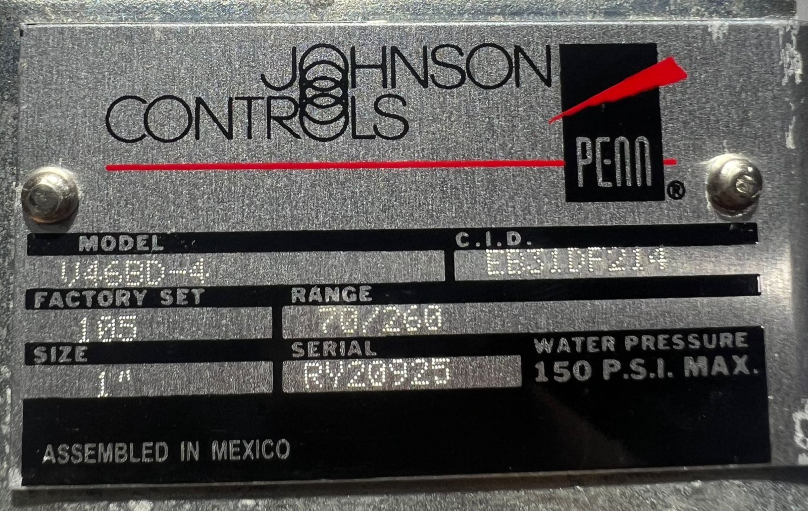 JOHNSON CONTROLS PENN V46BD-4C WATER REGULATING VALVE thumbnail