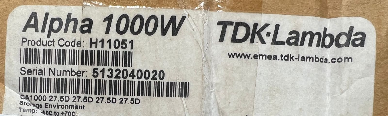 TDK-LAMBDA  H11051 POWER SUPPLY MODULE ALPHA 1000W thumbnail