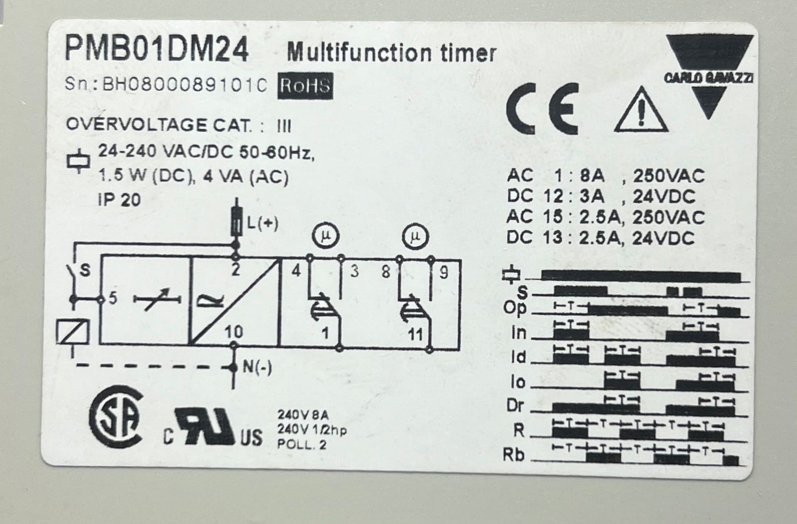CARLO GAVAZZI PMB01DM24 MULTIFUNCTION TIMER thumbnail
