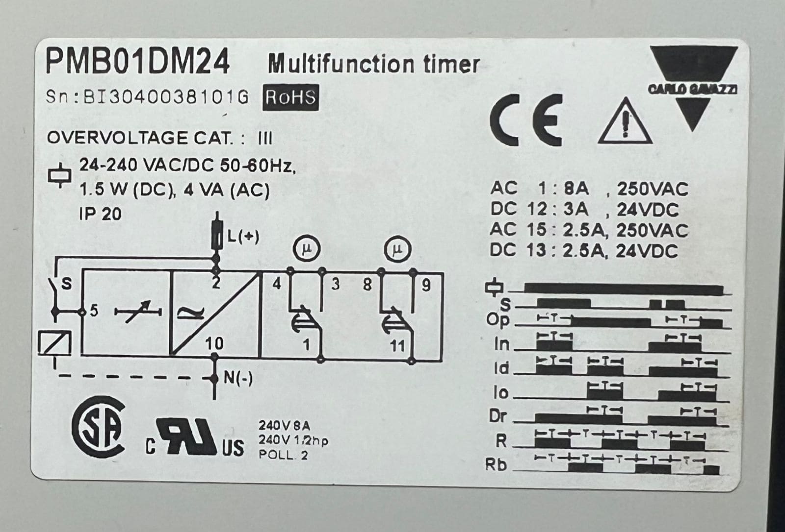 CARLO GAVAZZI PMB01DM24 MULTIFUNCTION TIMER BI3040038101G thumbnail