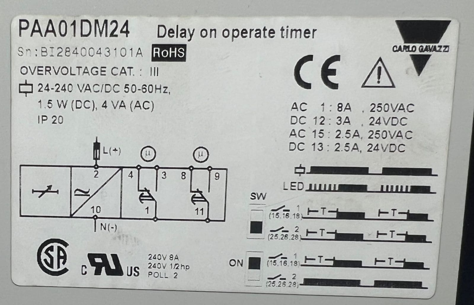 CARLO GAVAZZI PAA01DM24 MULTIFUNCTION TIMER BI2840043101A thumbnail