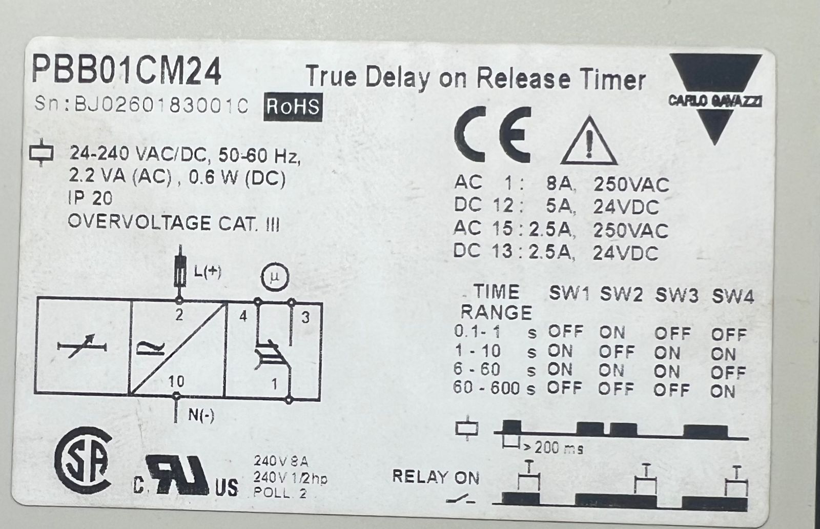 CARLO GAVAZZI PBB01CM24 MULTIFUNCTION TIMER BJ0260183001C thumbnail