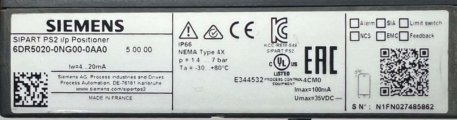 SIEMENS SIPART-PS2 POSITIONER 6DR5020-0NG00-0AA0 thumbnail