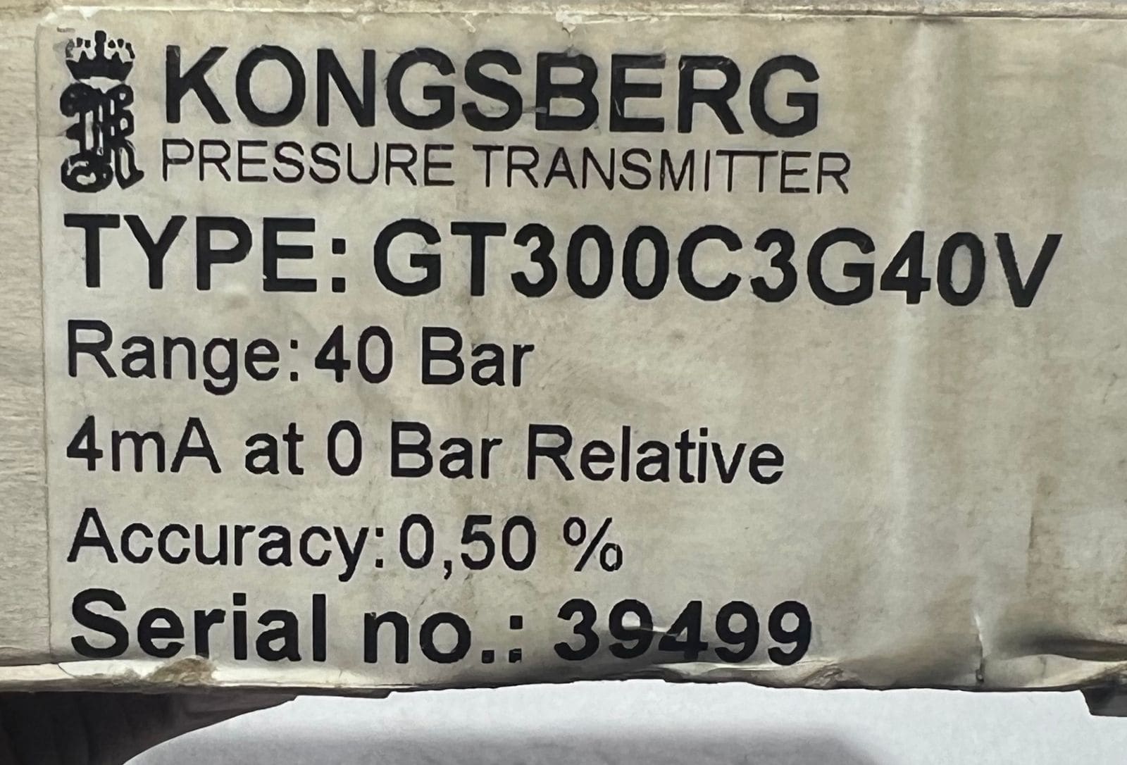 KONSBERG GT300C3G40V PRESSURE TRANSMITTER 39499 thumbnail