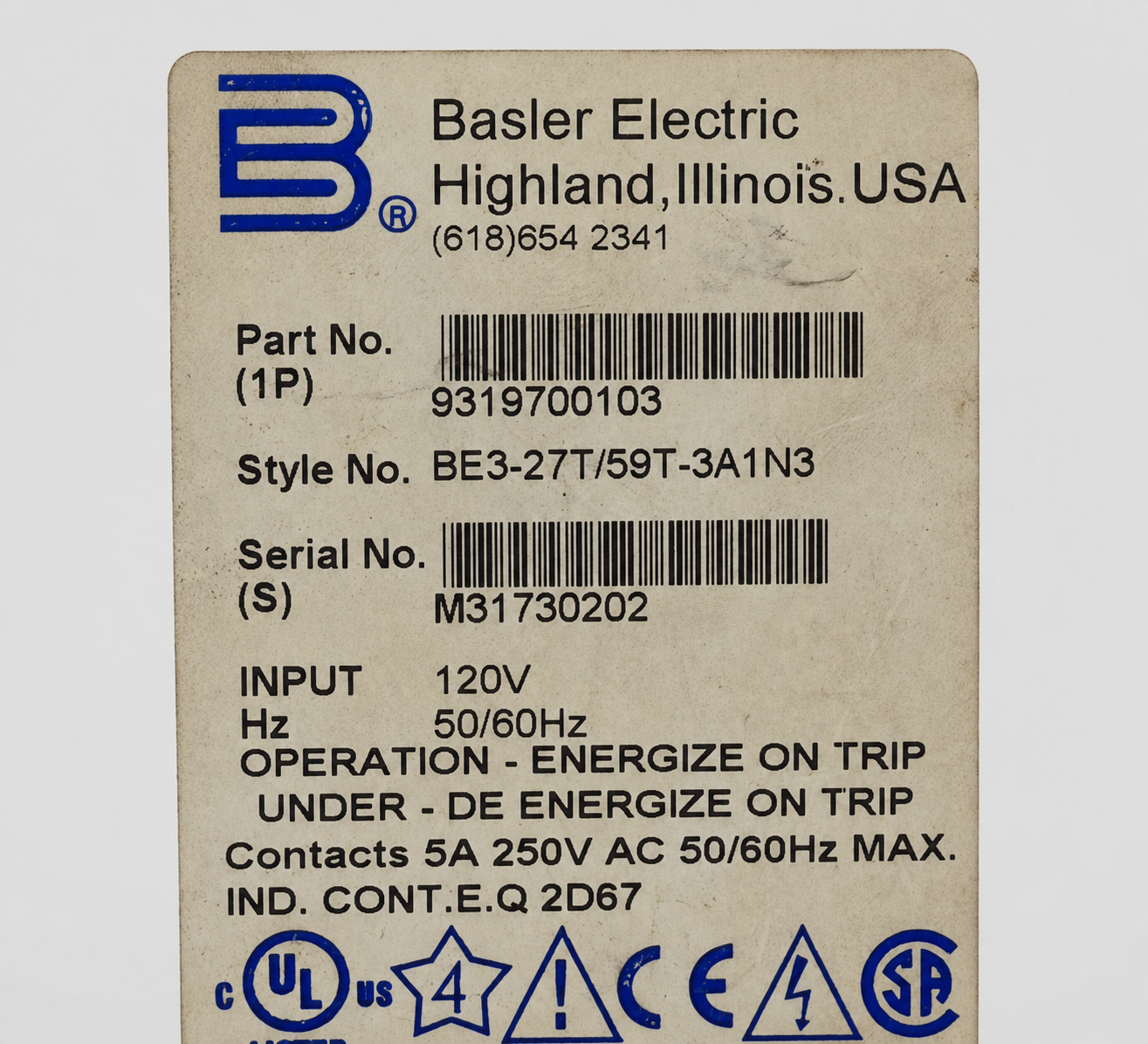 Basler Electric BE3-27T/59T-3A1N3 Protective Relay thumbnail